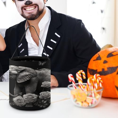 Halloween Trick Or Treat Bags With Handles Collapsible Candy Bucket Reusable Elephant And Butterfly Printed Goody Bucket For Holiday Party Gifts - color: Elephant and Butterfly