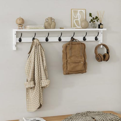 AMBIRD Coat Rack Wall Mount, 35 Inch Large Coat Hooks Wall Mounted with 7 Dual Metal Hooks and 2 Side Hooks, Wall Hooks with Shelf in Entryway, Kitchen, Living Room, Bathroom, Bedroom (White) - color: White, size: 7+2 Hooks 35" L