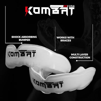 Kombat USA Kids BJJ Mouth Guard | Shock Absorbing Mouth Protection | Kids Mouth Guard for BJJ, MMA, Wrestling, Sports| Custom Fit BJJ Mouth Guard for Kids (White)