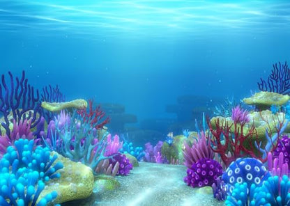 BELECO 10x6.5ft Fabric Under The Sea Backdrop Blue Ocean Underwater World Coral Reef Aquarium Background Undersea Party Decors Birthday Shoot Portrait Photoshoot Studio Booth Props