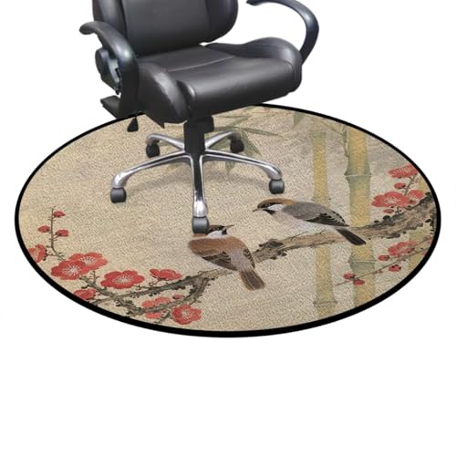 Traditional Round Chair Mat for Hardwood Floors, Bird and Flower Style Non-Slip Office Desk Chair Cushion Protector,Protect The Floor from Scratches Pale Yellow Red Diameter 39.4 in - color: Traditional_1410, size: Diameter 39.4 in