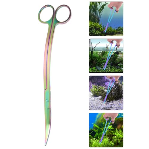 INOOMP Stainless Steel Water Plant Scissors Aquascaping Aquarium Trimming Tool with Colorful Wave Blades for Fish Tank Aquatic Plant Pruning