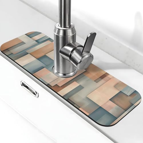 Faucet Draining Mat For Kitchen Sink, Geometric Shapes Brown Beige Diatom Mud Absorbent Drain Pad For Bathroom Kitchen Sink Splash Guard Drying Mat - color: Geometric Shapes Brown Beige