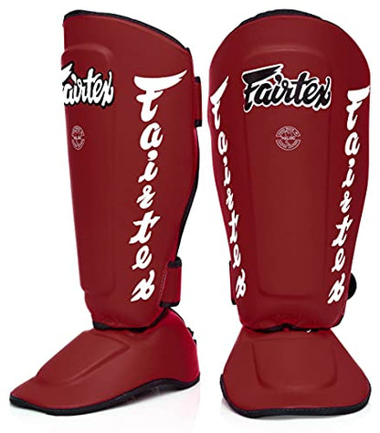 Fairtex SP7 Lightweight Shin Guards, Detachable Syntek Leather Shin Pads - color: Red, size: Medium