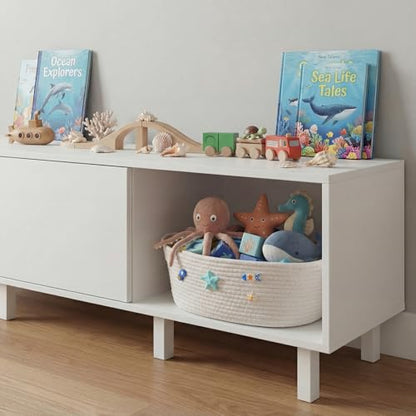 Boho Coastal Toilet Paper Storage Basket, Cute 3D Starfish Ocean Decor Cotton Rope Bathroom Storage Basket, Beach Bathroom Organizer Bin for Toilet Tank Counter Shelf Nursery, 12 x 8 x 5 Inch