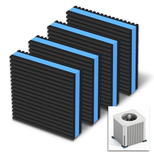 4 Pack Anti Vibration Pads 4" X 4" X 7/8" Heavy Duty Vibration Damping Pads,Ribbed Rubber Pads for Air Compressor,Washing Machine,Treadmill,HVAC (Blue)