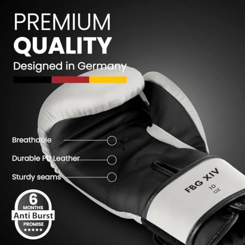 FIGHTR® Boxing Gloves - Pro Training Sparring Gloves - color: White / Black, size: 14 oz