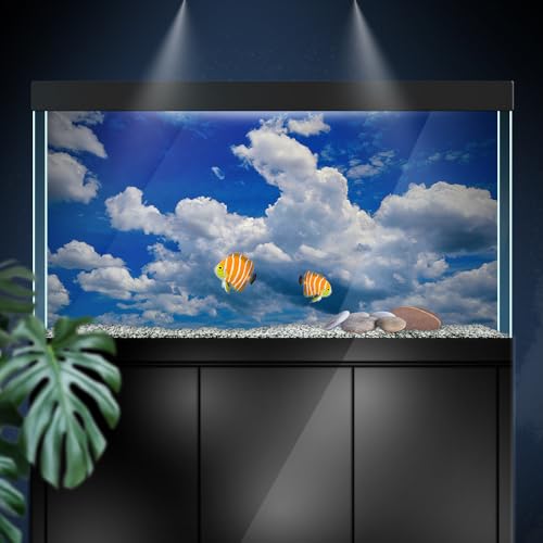 Aquarium Background Stickers - Sky Cloud Blue White - Fish Tank Reptile Terrarium Decor Poster (45 x 30 cm / (17.7 x 11.8 inches)) - size: 45 x 30 cm / (17.7 x 11.8 inches)