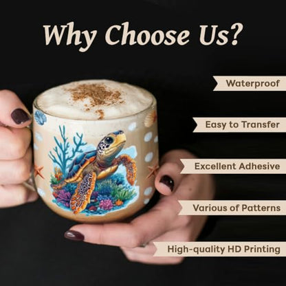 UV DTF Cup Wraps Transfer Stickers Marine Life Pattern, 10 Sheets Waterproof Custom Vinyl Transfer Sticker 16oz Coffee Glass Cup Tumbler Bottle Mug Decals for Men Women - style: Marine Life