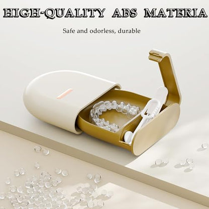 Dental Retainer Case, Pull-Out Invisible Mouthguard Case, Portable Denture Cleaning Organizer with Vent Holes (Cream) - color: Cream
