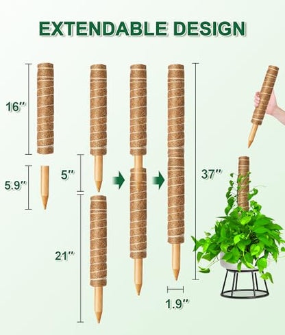 Moss Pole 126 Inch, 6 Pack 21" Monstera Plant Support for Climbing Potted Live Plants Indoor, Stackable Coco Coir Moss Sticks Monstera Stakes for Pothos Philodendron, with Garden Labels & Ties