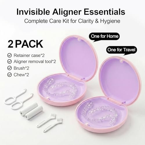 2 Pack Retainer Case, Aligner Case Compatible with Invisalign - color: 2 Pack - Pink
