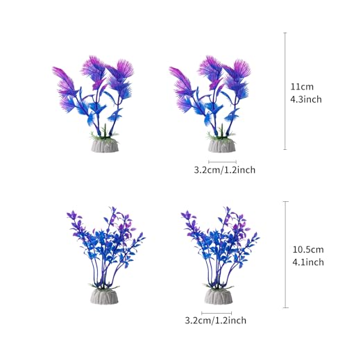 25 Pack Artificial Aquarium Plants, Small Size 4 inch Approximate Height Fish Tank Decorations Home Décor Plastic Light Purple