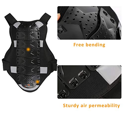 RIDBIKER Chest Protector Motorcycle, Dirt Bike Gear Body Armor Vest Spine Back Protector for Motocross Off-Road (Reflective at Night) (Black, L) - size: Large