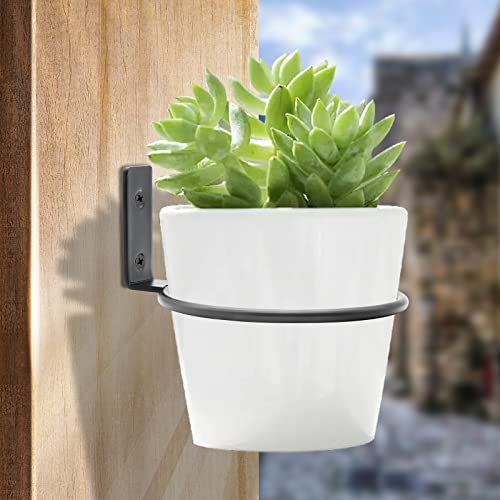 Jiozermi 2-Pack 4 inch Flower Pot Holder Ring, Wall Mounted Metal Planter Hanger, Indoor Use, Matte Black, 40 lbs Capacity - size: 4"