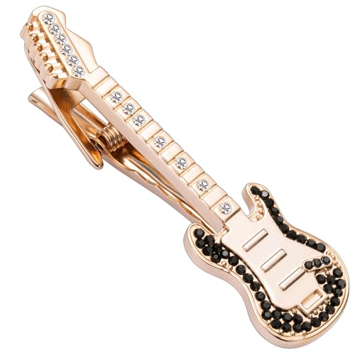 HAWSON 2/2.2 Inch Various Tie Clips for Men Unique, Personalized Novelty Tie Bars Pins Tacks, Funny Theme Wedding Holiday Gifts for Husband Groomsmens - style: Rose Gold Electric Guitar