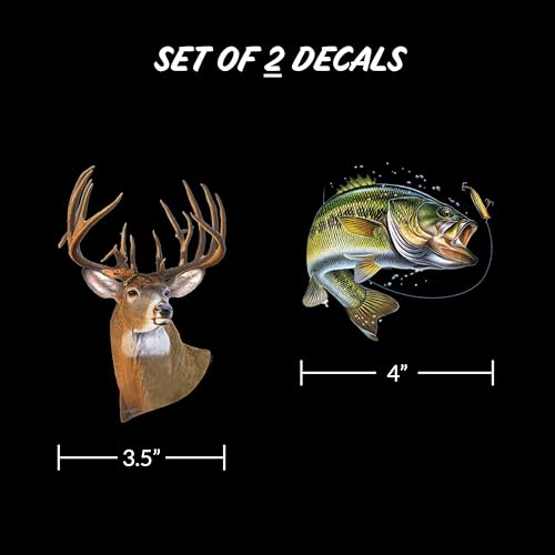 Decalcomania Deer & Bass Decals - Set of 2 Outdoor Hunting Fishing Car Stickers for Car Truck Laptop Water Bottle - color: Deer Bass