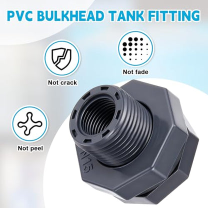 Bulkhead Fitting PVC Water Tank Connector Plumbing Pipe Threaded Bulkhead Fitting NPT for Rain Barrels, Water Tanks, Aquariums, Tubs, Pools(2 Pcs,1/2 Inch) - size: 1/2 Inch