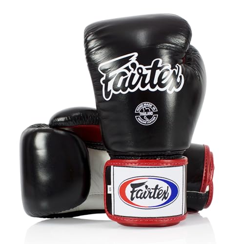 Fairtex SP5 Black Large Shin Guards + BGV1 16 oz Black/White/Red Glove