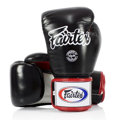 Fairtex SP5 Black Large Shin Guards + BGV1 16 oz Black/White/Red Glove
