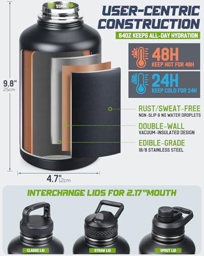RXW 64oz Insulated Water Bottle Half Gallon Water Jug with Sleeve Tactical - color: Khaki