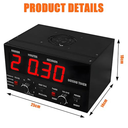 Classic Boxing Interval Timer with LED Display, 1-12 Rounds, Adjustable Buzzer, 30 Sec to 10 Min Workouts, 0/30/60 Sec Rest, Perfect for Fitness Training - color: Blue