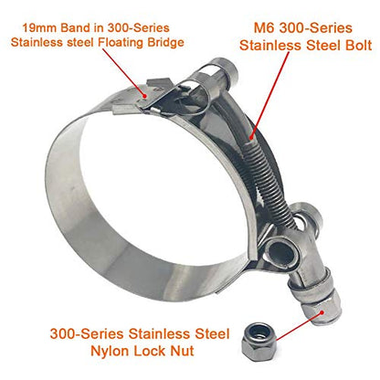 2 Pack 1.75 Inch Stainless Steel T-Bolt Hose Clamps, Clamp Range 51-59mm for 1.75" Hose ID, Pack of 2 - size: 1.75" Clamp Range 51-59mm (2.01" - 2.32")