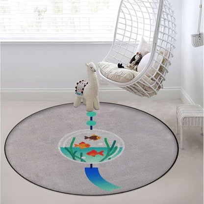 Fishbowl Chandelier Soft Round Office Chair Mat for Hardwood Floors, Windchime Aquarium Style Non-Slip Protector for Rolling Chairs,Protect The Floor from Scratches, Blue Diameter 35.4 in