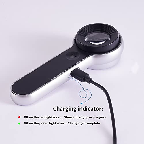 60x Illuminated Rechargeable Magnifier with Dual Coated Lenses, LED/UV Illuminated, Designed for Restoration Jewelry Identification, Close Work, Repair, Gardening, Stamps, Rock Collecting