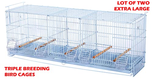 Lot-2 Extra Large 38"x11"x15"H Triple Stackable Breeder Bird Flight Cage Side Breeding Nest Box Doors with Double Removable Divider - color: White
