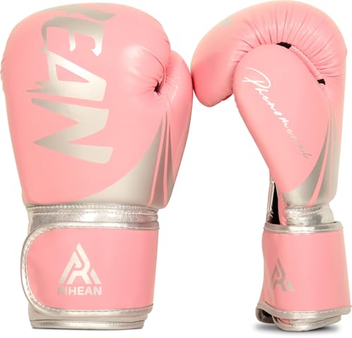 Elite Training Gloves for Men, Women & Kids 10-16oz. Ideal for Boxing, MMA, Muay Thai, Kickboxing - 3.0 Victory Series - color: Pink & Silver, size: 14 oz