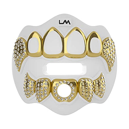 Loudmouth Football Mouth Guard - 3D Chrome Grillz Football Mouthpiece, Fits Adult & Youth, Mouth Guard Accessories (3D Grillz Bling - Chrome White/Gold) - color: 3d Grillz Bling - Chrome White/Gold