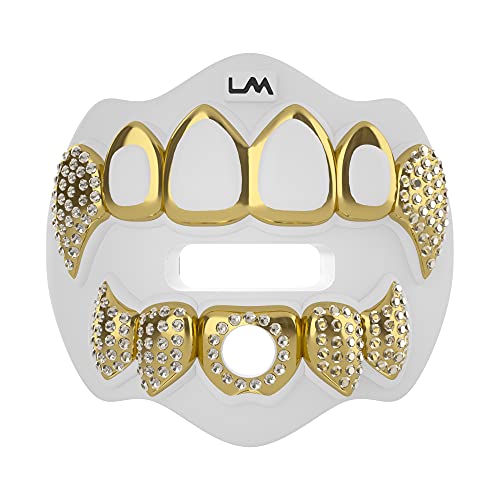 Loudmouth Football Mouth Guard - 3D Chrome Grillz Football Mouthpiece, Fits Adult & Youth, Mouth Guard Accessories (3D Grillz Bling - Chrome White/Gold) - color: 3d Grillz Bling - Chrome White/Gold