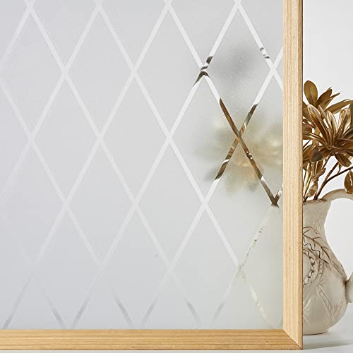 Lattice Frosted Window Film Window Privacy Film Static Cling Window Vinyl Opaque Glass Sticker Non Adhesive Anti-UV17.7x118 inches - size: 17.7"x118" (45x300cm)