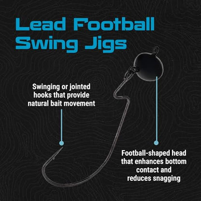 Reaction Tackle Football Swing Jig, Free-Swinging Hook with Football Head for Bass Fishing, Deep Water and Rocky Terrain (5-Pack) - color: Black, size: 3/8 Oz