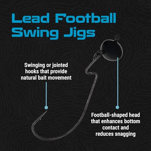 Reaction Tackle Football Swing Jig, Free-Swinging Hook with Football Head for Bass Fishing, Deep Water and Rocky Terrain (5-Pack) - color: Black, size: 1/4 Oz