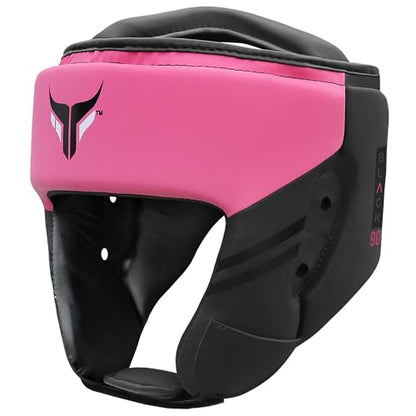 Mytra Fusion Boxing Headgear - Sparring Gear with Adjustable Strap MMA, Muay Thai, Kickboxing, Martial Arts, Karate, Head Gear - color: Black/Pink, size: Small