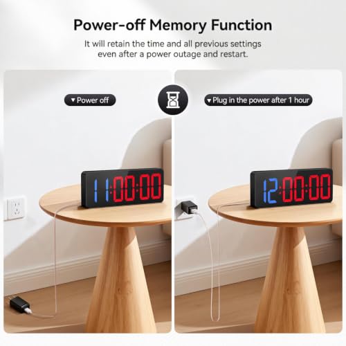 Gym Timer Clock, 12" Large Display LED Exercise Workout Interval - color: Blue&red