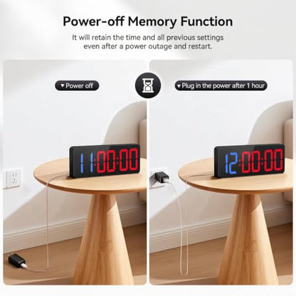 Gym Timer Clock, 12" Large Display LED Exercise Workout Interval - color: Blue&red