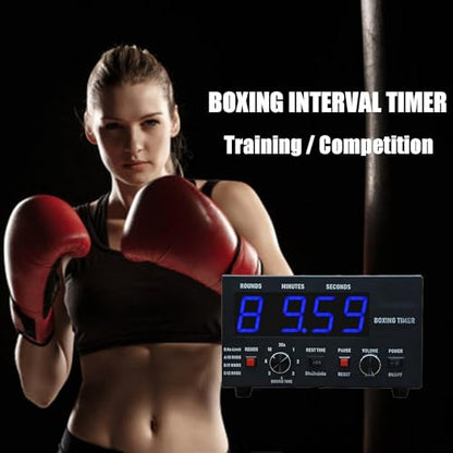 Boxing Interval Timer, Professional Gym Timer,with 1-12 Challenge Rounds/Adjustable Buzzer Alarm,for Kickboxing (Blue) - color: Blue