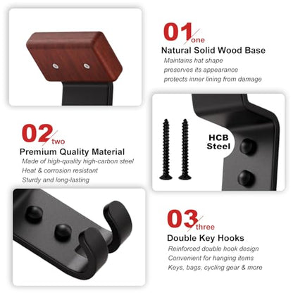Motorcycle Helmet Holder Wall Mount - Heavy Duty Helmet Hanger Rack with 2 Key Hooks, Solid Wood & Strong Steel Design for Bike, Football, Skiing Sports Gear, Jackets & Hats (2) - color: Red*2