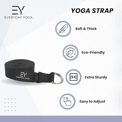 Everyday Yoga Strap with Metal D-Ring Athletic Stretching, 6ft/8ft/10ft | Durable Stretching Strap, Flexibility Training, Exercise & Fitness For Yoga, Pilates, Physical Therapy, Gym, Unisex-Adult - color: True Navy, size: 6 Foot