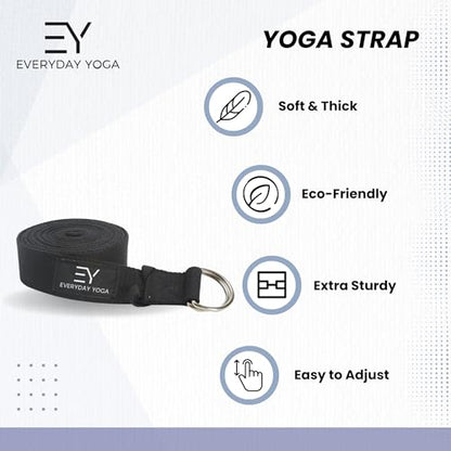 Everyday Yoga Strap with Metal D-Ring Athletic Stretching, 6ft/8ft/10ft | Durable Stretching Strap, Flexibility Training, Exercise & Fitness For Yoga, Pilates, Physical Therapy, Gym, Unisex-Adult - color: True Navy, size: 6 Foot