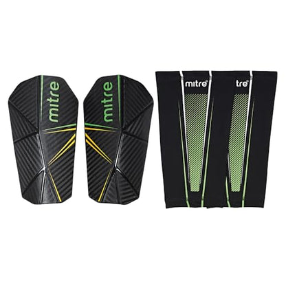 Mitre Unisex Soccer Shin Guards - color: Delta Pro Black/Green/Yellow, size: Large