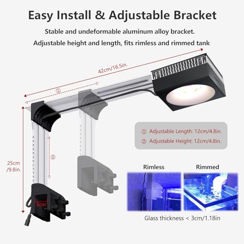 4PCS PopBloom RL90 Led Aquarium Fish Tank LED Planted Light Freshwater Aquarium Lamp for 96" 240CM Fish Tank Light with Smart APP Control - color: Black, size: Freshwater - With Arm Kit