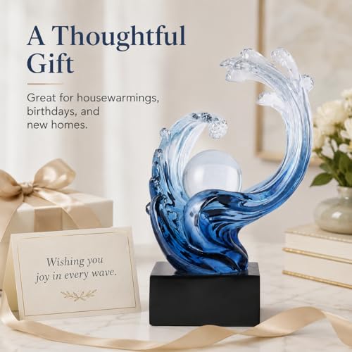 Blue Ocean Wave Statue for Beach House Decor,Resin Modern Abstract Art,For Coastal Nautical Office Surfers Gifts,Coffee Table,Tv Stand,Dining Table Center Decorative Shelf Decor Accent for Men (Blue)