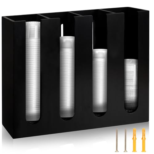 Wall Mount Portion Sauce Cup Lid Organizer Wood Sauce Cup Dispenser 4 Compartments Portion Cup and Lid Holder with Sponge Pad Cup Dispenser fits Cups Size 2 3 oz for Kitchen Counter Restaurant