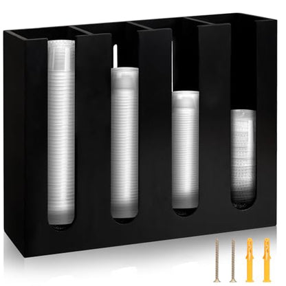 Wall Mount Portion Sauce Cup Lid Organizer Wood Sauce Cup Dispenser 4 Compartments Portion Cup and Lid Holder with Sponge Pad Cup Dispenser fits Cups Size 2 3 oz for Kitchen Counter Restaurant
