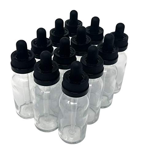1 Oz (30 mL) Clear (Flint) Glass Bottles with CRC (Child Resistant Cap) Eye Droppers [Pack of 12] - color: Clear