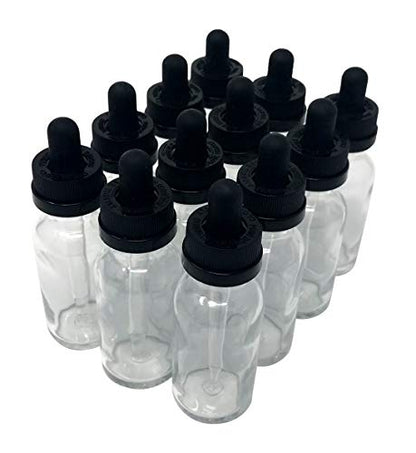 1 Oz (30 mL) Clear (Flint) Glass Bottles with CRC (Child Resistant Cap) Eye Droppers [Pack of 12] - color: Clear